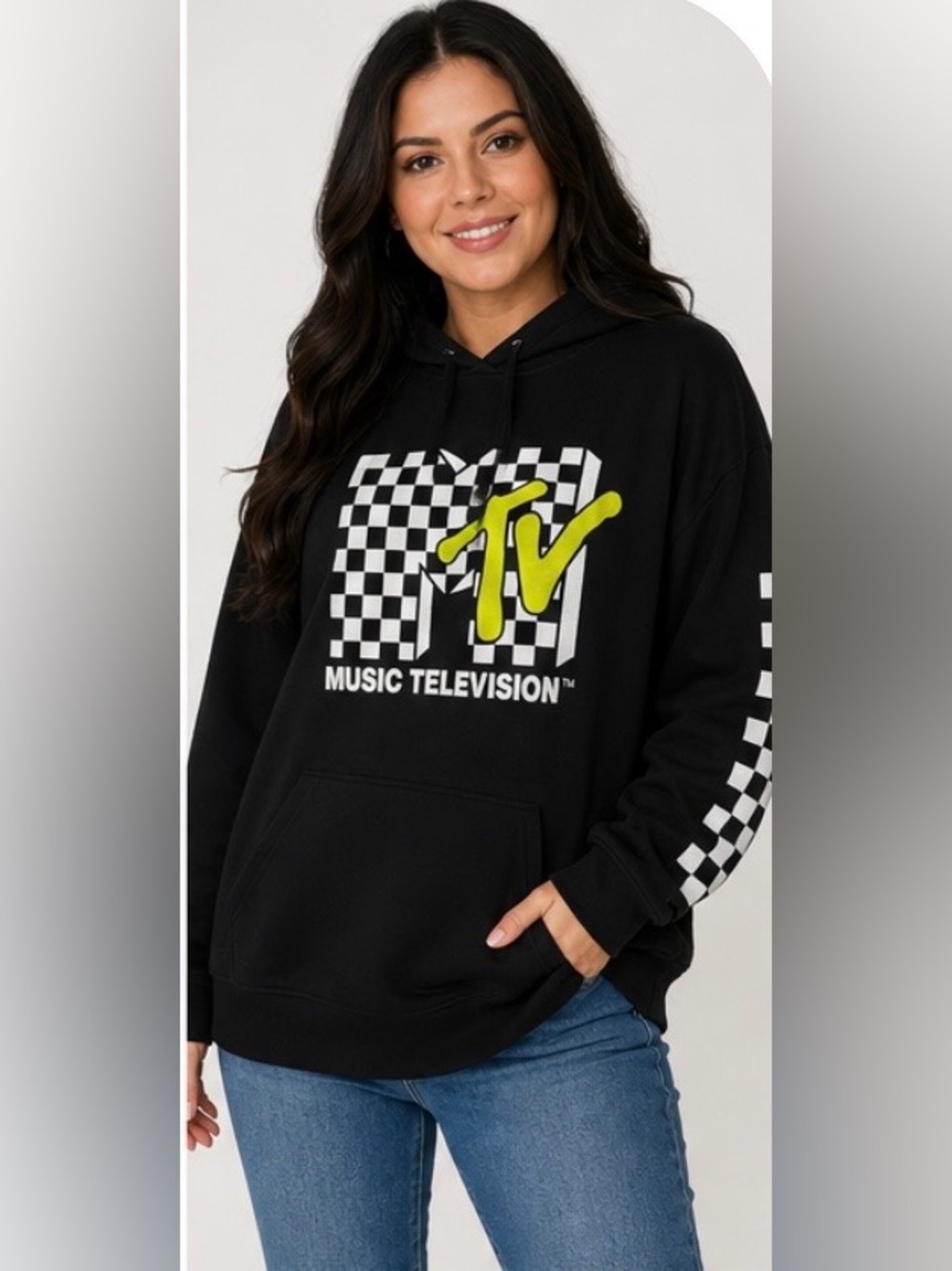MTV 80’s Retro Checkered Hoodie – XXL 🎵🖤 “I Want My MTV”